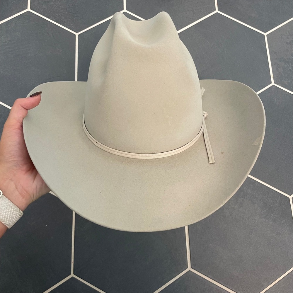 Stetson 10X Silver Belly Fur Felt Cowboy Hat 7 1/4 Long Oval Western - Picture 2 of 10